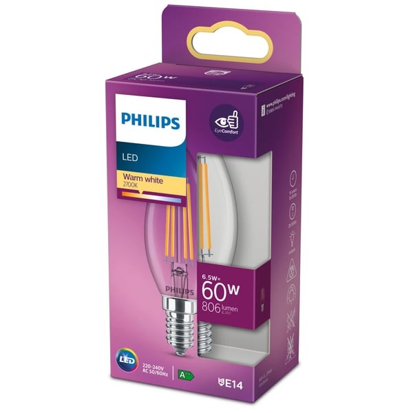 Philips Filamentti kynttilälamppu kirkas 60W B35 E14