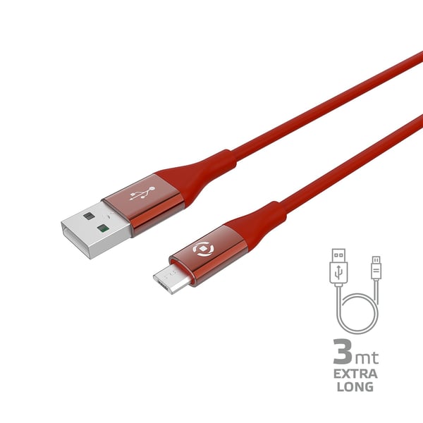 Celly USBMICROCOL3MRD USB-kabel 3 m USB A Micro-USB B Rød
