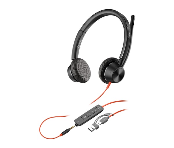 HP Poly Blackwire 3325 Stereo Microsoft Teams Certified USB-C Headset + 3,5 mm-kontakt + USB-C/A-adapter