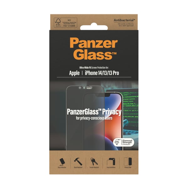 PanzerGlass ® Privacy Skærmbeskyttelse iPhone 14 | 13 | 13 Pro | Ultra-Wide Fit