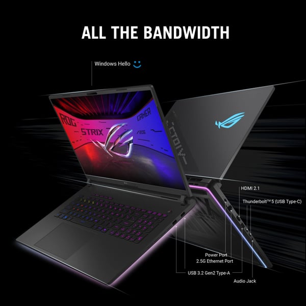 ASUS ROG Strix SCAR 16 G635LX-RW042W Copilot+ PC Intel Core Ultra 9 275HX Kannettava tietokone 40,6 cm (16") WQXGA 64 GB DDR5-SDRAM 2 TB SSD NVIDIA GeForce RTX 5090 Wi-Fi 7 (802.11be) Windows 11 Home Musta QWERTY Hollanti