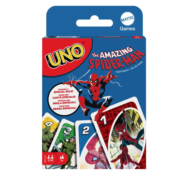Mattel Games UNO The Amazing Spider-Man-kortspel för barn, vuxna och familjer inspirerad av Marvels tecknade serie