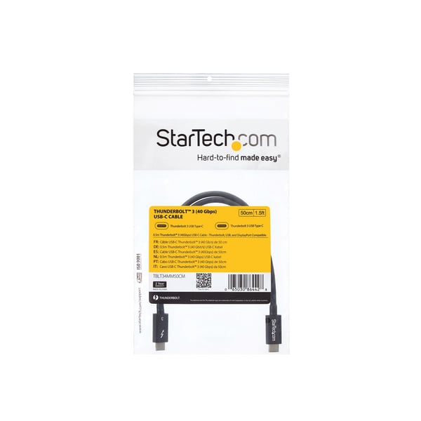 StarTech.com 50 cm (1,6 fot) Thunderbolt 3-kabel, 40 Gbps, 100 W PD, 4K/5K-video, Thunderbolt-certifierad