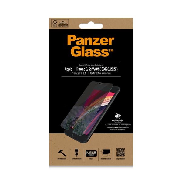 PanzerGlass ® Privacy Screen Protector iPhone SE (2020/2022) | 8 | 7 | 6 | 6s | Standard Fit Kirkas näytönsuoja Apple 1 kpl