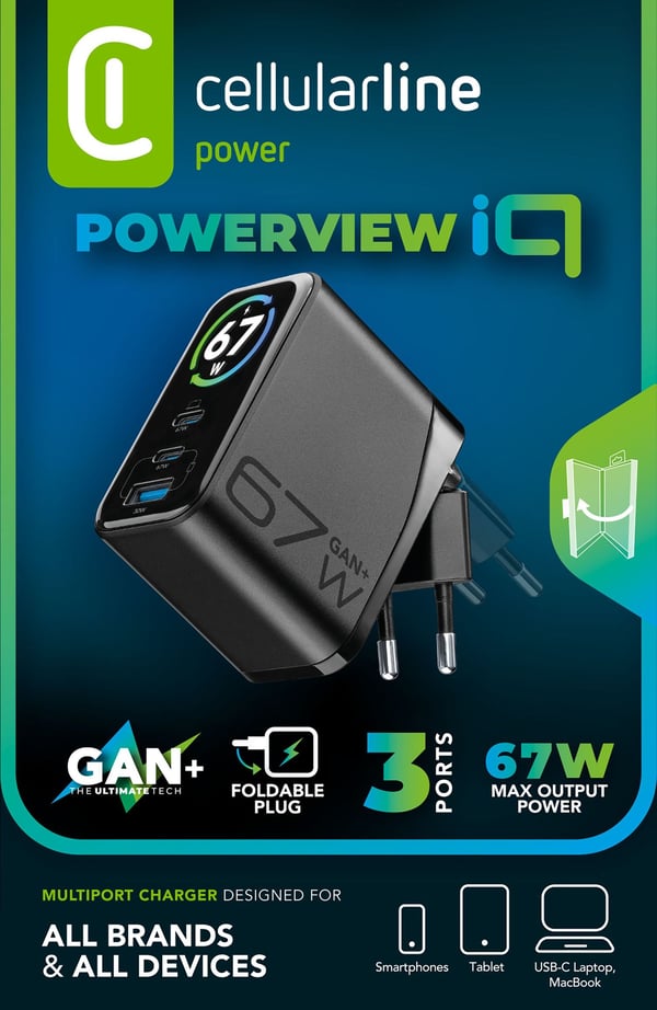 Cellularline PowerView IQ Kannettava tietokone, Universaali Musta AC Pikalataus Sisätila