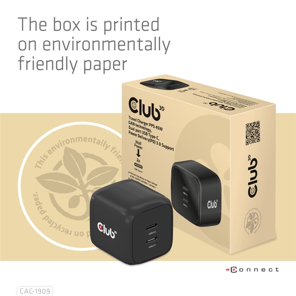 CLUB3D CAC-1909EU mobiililaitteen laturi Matkapuhelin, Kannettava tietokone, Älypuhelin Musta AC Sisätila