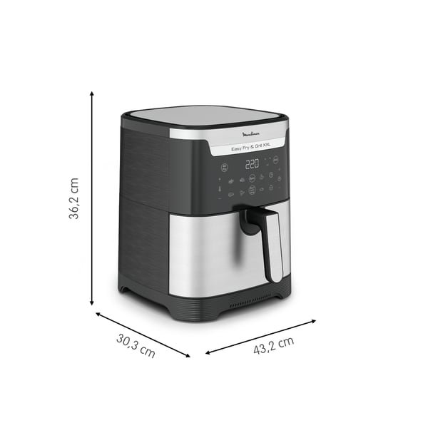 Moulinex Easy Fry & Grill XXL Yksi 6,5 L Erillinen Kuumakiertoilmakypsennin Musta, Ruostumaton teräs