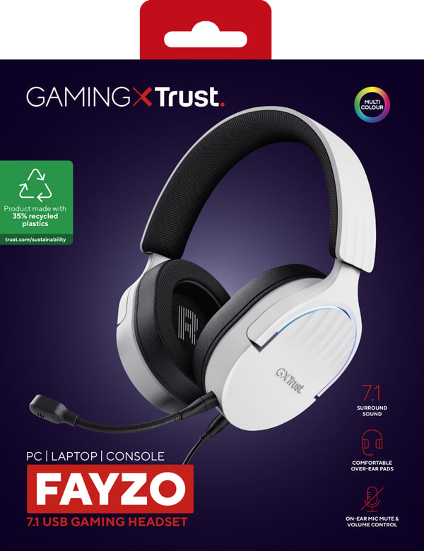 Trust GXT 490 FAYZO Kuulokkeet Langallinen Pääpanta moottoripyörä USB A-tyyppi Musta, Valkoinen