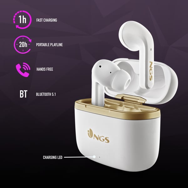 NGS ARTICA TROPHY Kuulokkeet Langaton In-ear Puhelut/Musiikki USB Type-C Bluetooth Kulta, Valkoinen