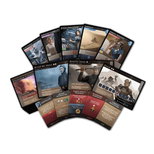 Asmodee Dune: Imperium - Bloodlines The Great Houses of the Imperium live and die by their lineage. Plots unfold over generations as Emperors build dynasties, and the Bene Gesserit weave prophecy into reality. As alliances rise and fall, leaders face a single question: how far will you go to secure your bloodline? Bloodlines expands both Dune: Imperium and Uprising with powerful new tools to achieve victory. Recruit Sardaukar Commanders to bolster your fighting force. Unlock the potential of all-new Tech tiles. New Leaders, Contracts, and cards open more strategic possibilities than ever before. War sweeps across the universe, and only the strongest Bloodlines will survive. Brætspil
