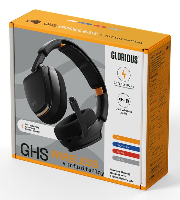 Glorious Gaming GHS Wireless InfinitePlay Headset Trådløs Spil Bluetooth Opladningsstativ Sort