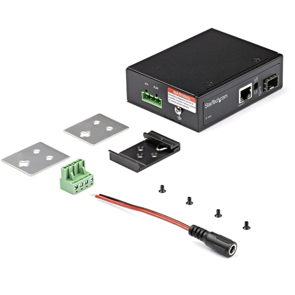 StarTech.com Industriell fiber till Ethernet-mediakonverterare - 1 Gbps SFP till RJ45/Cat6 - Singlemode/Multimode optisk fiber till Gigabitkopparnätverk - 12-56 V DC - IP30/-40 &degC till +75 &degC