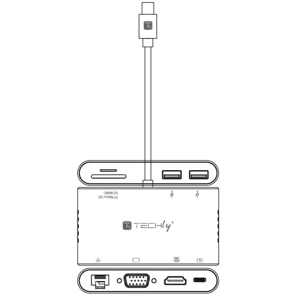 Techly IADAP USB31-DOCK3 liitäntäkortti/-sovitin HDMI, RJ-45, USB 3.2 Gen 1 (3.1 Gen 1), VGA