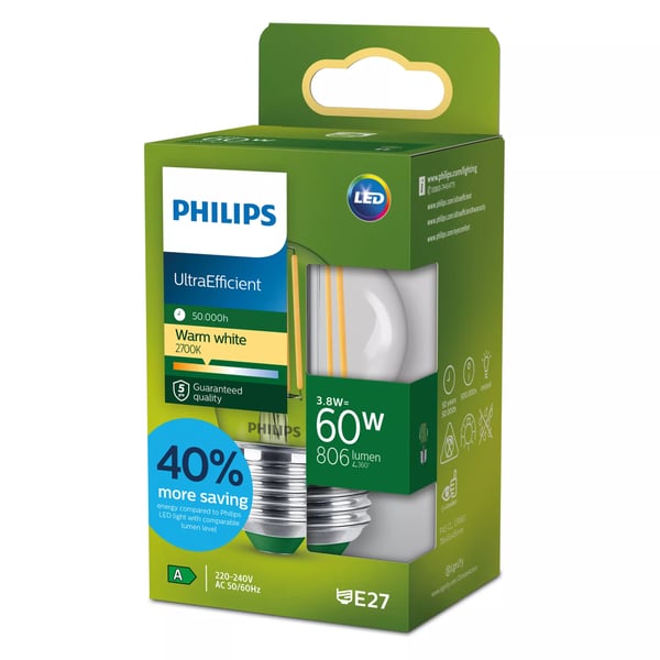 Philips Filament kronepære, klar 60 W P45 E27