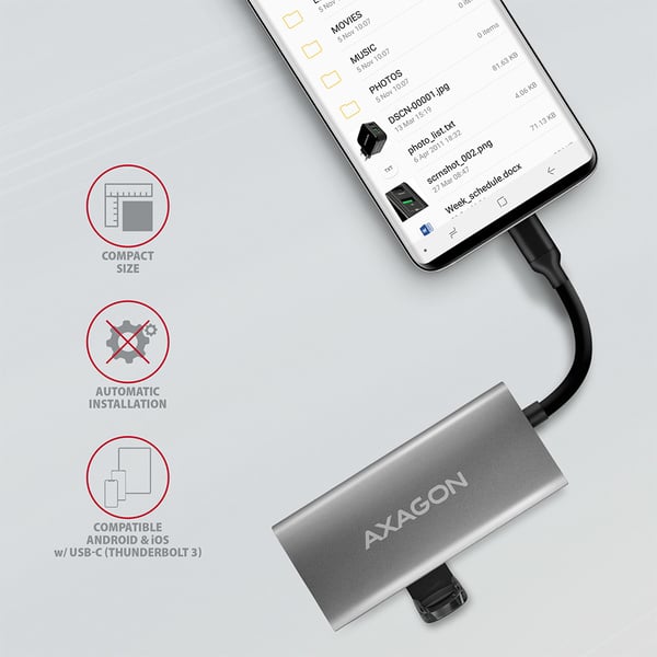 Axagon HMC-4G2 gränssnittshubbar USB 3.2 Gen 2 (3.1 Gen 2) Type-C 10000 Mbit/s Grå