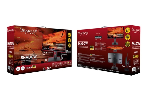 Konix Drakkar KX DK SHADOW 27' 180HZ CURVED tietokoneen litteä näyttö 68,6 cm (27") 1920 x 1080 pikseliä Full HD LED Musta