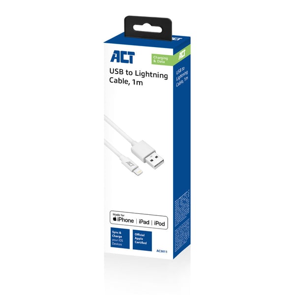ACT AC3011 Lightning kabel 1 m Hvid