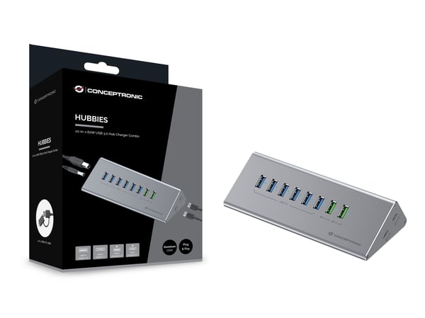 Conceptronic HUBBIES18G gränssnittshubbar USB 3.2 Gen 1 (3.1 Gen 1) Type-B 5000 Mbit/s Grå