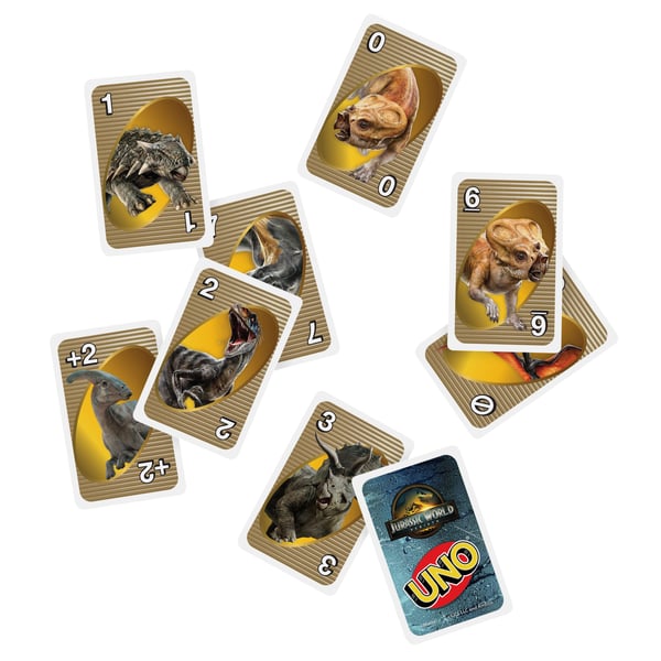 Games UNO Jurassic World Rebirth-kortspil til børn, familier og voksne til spilaftener