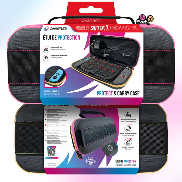Oniverse ONICAS2-MULTI-PINK transportabel spillekonsol etui Lommeetui Nintendo Bomuld Sort, Lyserød, Gul