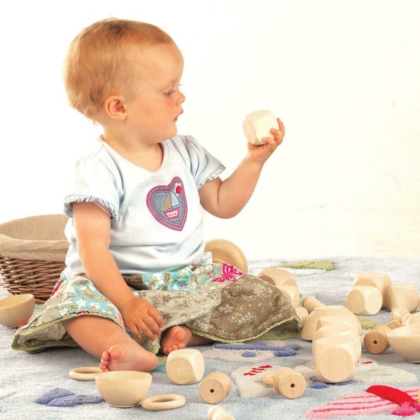 Tickit Natural Wooden Bowls Large motorik legetøj