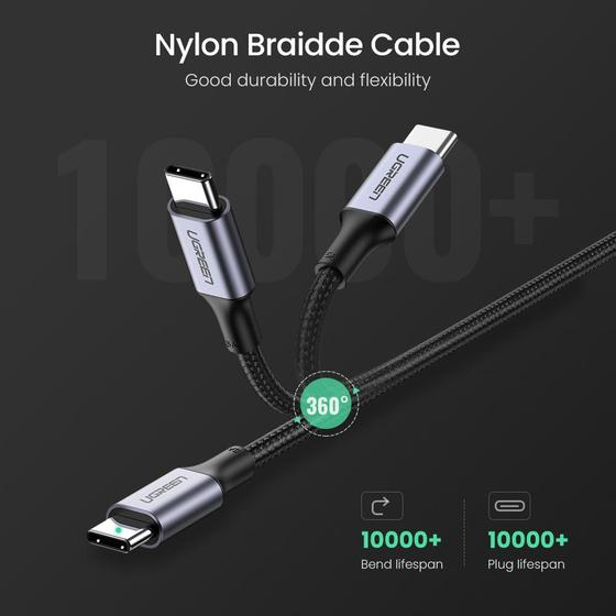 Ugreen 70429 USB-kaapeli 1 m USB C 0,48 Gbit/s 100 W Musta