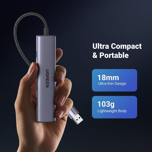 Ugreen 60554 kannettavien tietokoneiden telakka ja porttitoistin Langallinen USB 3.2 Gen 1 (3.1 Gen 1) Type-C Harmaa