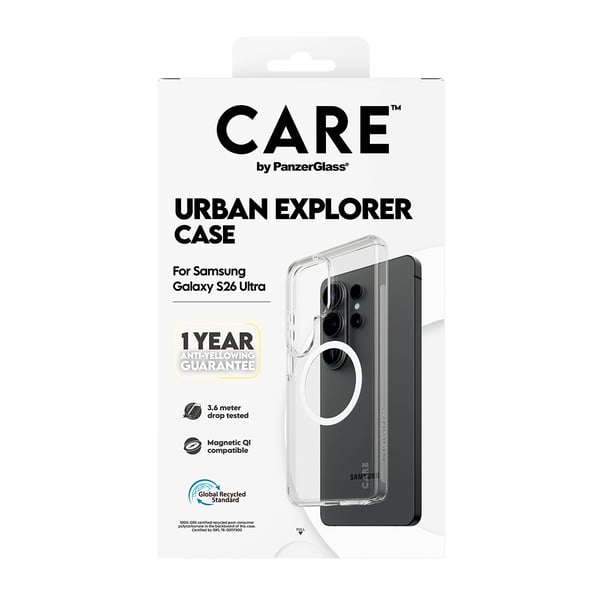 PanzerGlass CARE™ by ® Urban Explorer Case Transparent w. White Qi Samsung Galaxy S26 Ultra mobiltelefonfodral Mobilskal