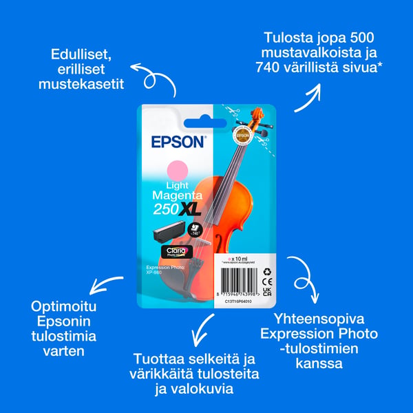 Epson Yksittäispakkaus, vaalea magenta 250XL Viulu Claria Photo HD -muste