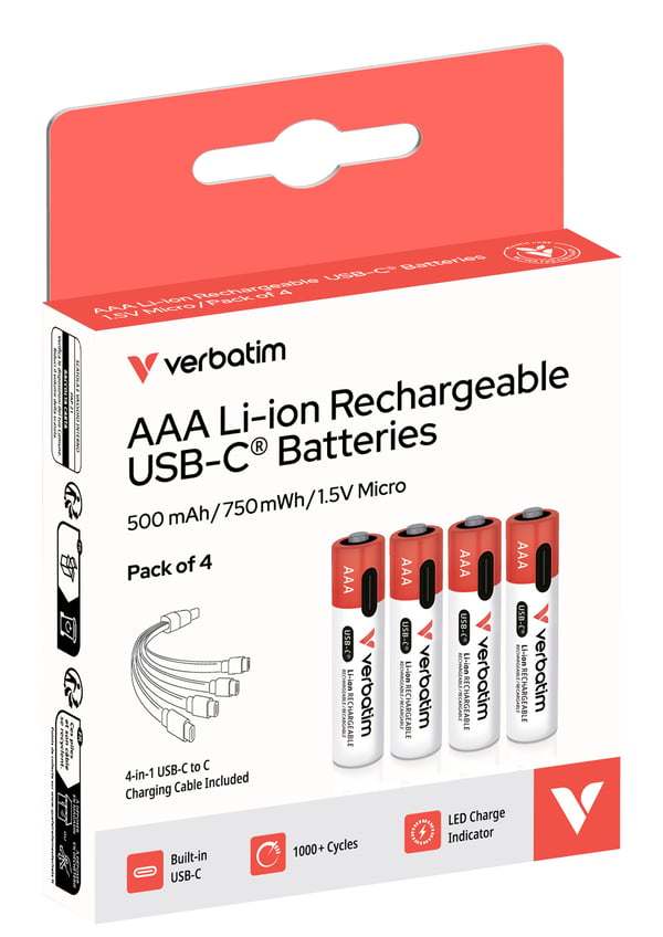 Verbatim 30250 husholdningsbatteri Genopladeligt batteri AAA Lithium-Ion (Li-Ion)