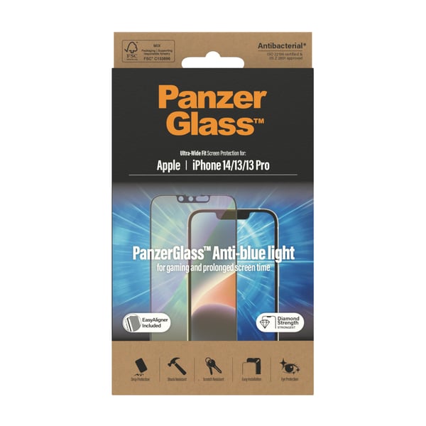 PanzerGlass ® Anti-blue light Screen Protector iPhone 14 | 13 | 13 Pro | Ultra-Wide Fit w. EasyAligner Genomskinligt skärmskydd Apple 1 styck