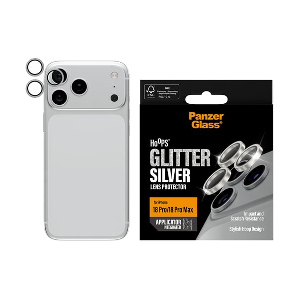 PanzerGlass ® Hoops® Kameralinsebeskytter Glitter Sølv iPhone 18 Pro | 18 Pro Max