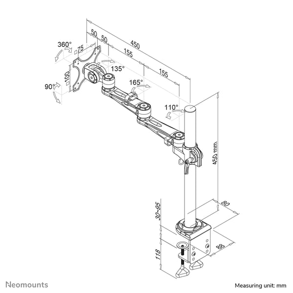 Neomounts FPMA-D935 monitorin kiinnike ja jalusta 76,2 cm (30") Vastaanotto Hopea