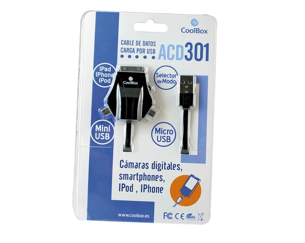 CoolBox ACD 301 USB-kabel 1 m microUSB/miniUSB/Apple iPhone Sort