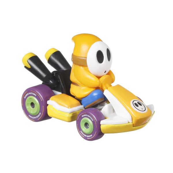 Hot Wheels Mario Kart , pakke med 4 køretøjer og 1 eksklusiv bilmodel, der kan samles på