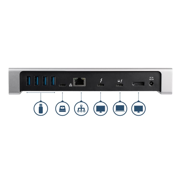 StarTech.com Thunderbolt 3-dockningsstation - TB3-dockningsstation med DisplayPort till bärbara datorer för 60 Hz dubbla 4K-skärmar - Laddning med 85 W strömförsörjning - 6-ports USB 3.0-hubb, SD 4.0, GbE, Audio - Windows och Mac