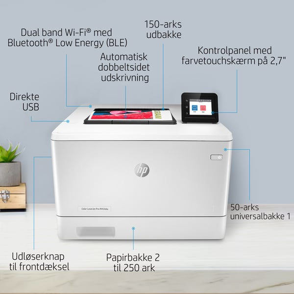 HP LaserJet Pro M454dw Trådløst Farve Printer, Dupleks