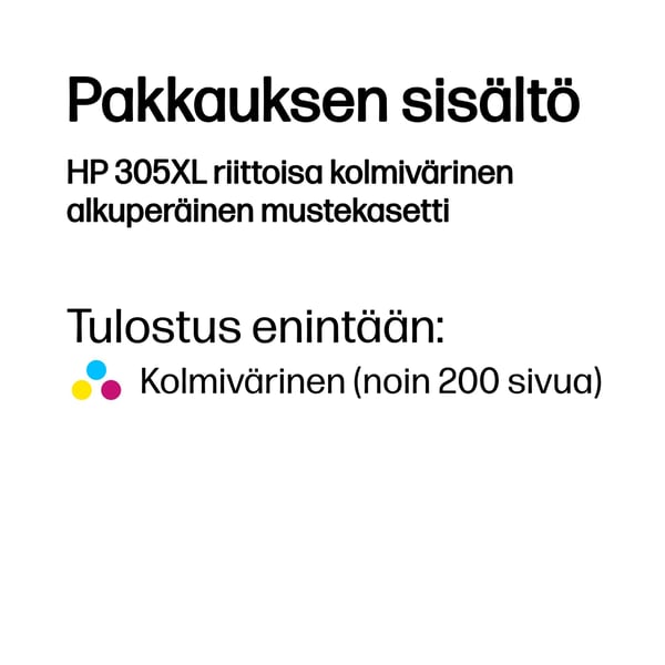 HP 305XL riittoisa kolmivärinen alkuperäinen mustekasetti