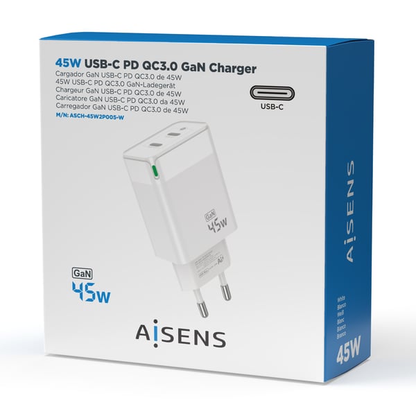 AISENS ASCH-45W2P005-W mobilladdare Universal Vit AC Snabb laddning inomhus