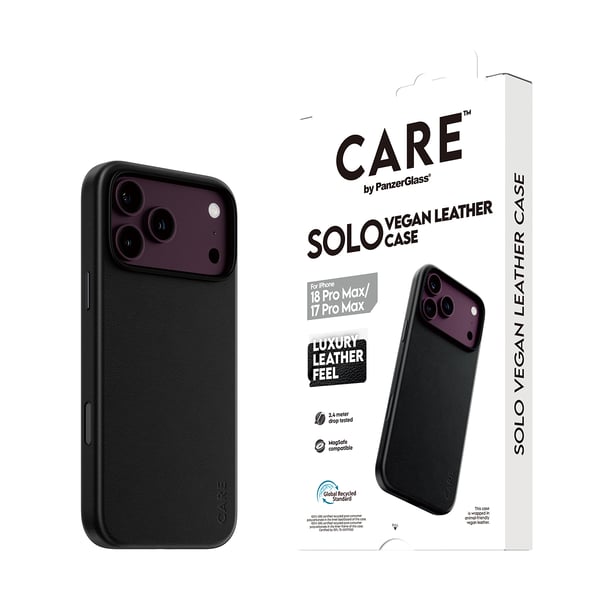 PanzerGlass CARE™ by ® Solo Vegan Leather Case Black w. MagSafe iPhone 2026 Pro Max | 17 Pro Max mobiltelefon etui Cover Sort