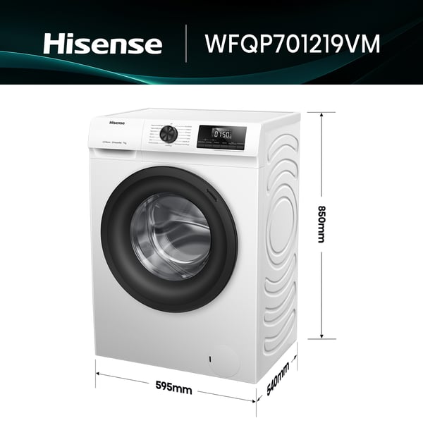 Hisense WFQP701219VM vaskemaskine Front-læsning 7 kg 1200 rpm Hvid
