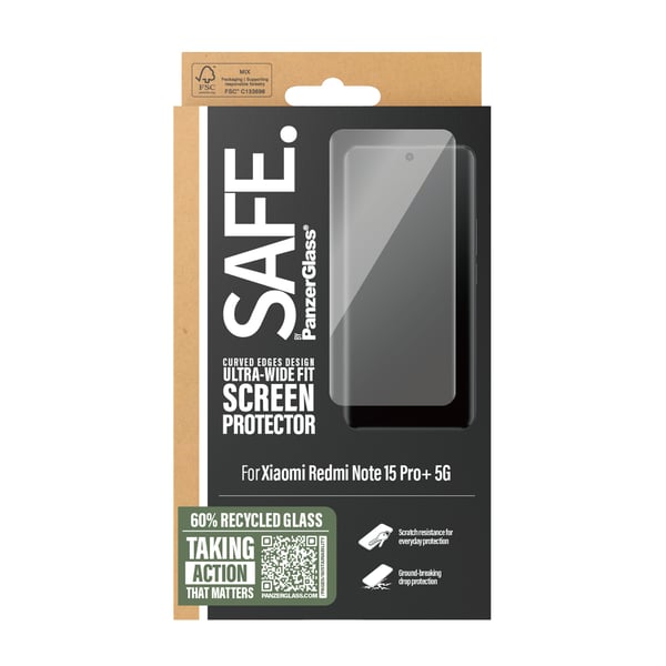 PanzerGlass SAFE. by ® Screen Protector w. Black Frame Xiaomi Redmi Note 15 Pro+ 5G | Poco M8 Pro | Ultra-Wide Fit Genomskinligt skärmskydd 1 styck