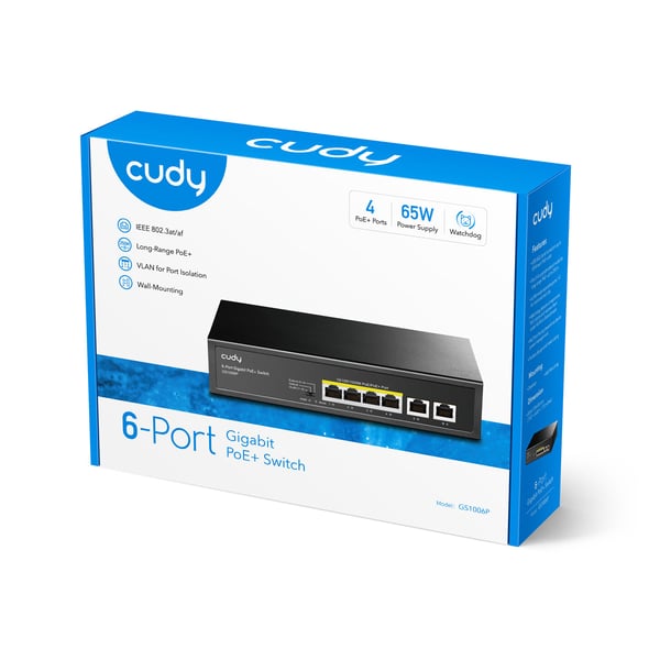 Cudy GS1006P netværksswitch Ikke administreret Gigabit Ethernet (10/100/1000) Strøm over Ethernet (PoE) Sort