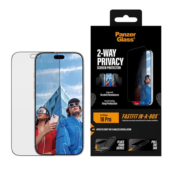 PanzerGlass ® 2-Way Privacy Screen Protector iPhone 2026 Pro | Ultra-Wide Fit w. FASTFIT IN-A-BOX Kirkas näytönsuoja 1 kpl