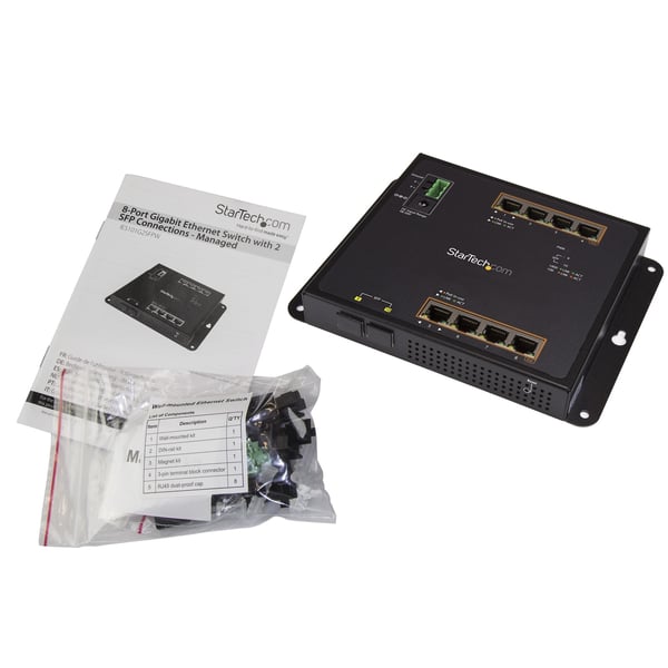 StarTech.com Industriell Gigabit PoE med 8 portar + switch med 2 SFP MSA-platser - 30 W - Härdad lager/L2-switch GbE-styrd - Robust Gigabit Ethernet-nätverksswitch med hög effekt IP-30/-40 C till 75 C