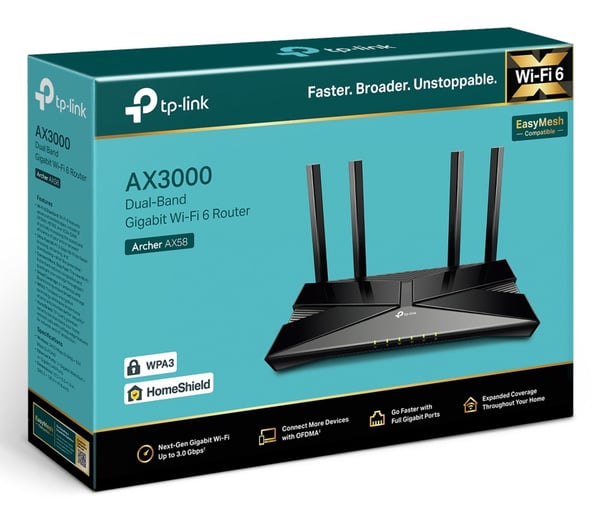 TP-Link Archer AX58 trådlös router Gigabit Ethernet Dual-band (2,4 GHz / 5 GHz) Svart