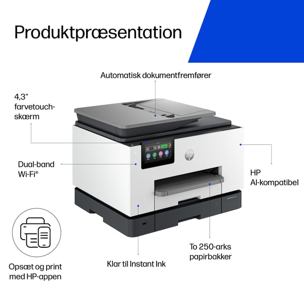 HP OfficeJet Pro 9135e Trådløst All-in-One Farve Printer, Instant Ink; 2-sidet printning