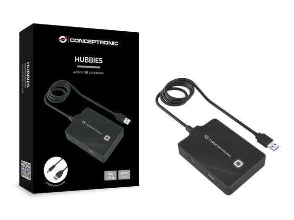 Conceptronic HUBBIES10B kannettavien tietokoneiden telakka ja porttitoistin USB 3.2 Gen 1 (3.1 Gen 1) Type-A Musta