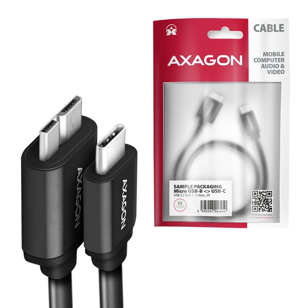 Axagon BUMM3-CM10AB USB-kaapeli USB 3.2 Gen 1 (3.1 Gen 1) 1 m Micro-USB B USB C 5 Gbit/s Musta