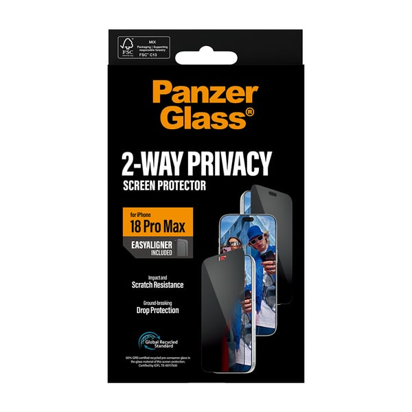 PanzerGlass ® 2-Way Privacy Screen Protector iPhone 18 Pro Max | Ultra-Wide Fit w. EasyAligner Genomskinligt skärmskydd 1 styck